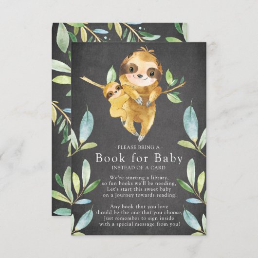 黒板ナマケモノ赤ちゃんシャワーベビー用ブック エンクロージャーカード (正面/裏面)