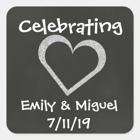 黒板ハートお祝い結婚式の引き出物シール スクエアシール (正面)