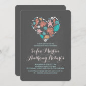 黒板ハートかわいいビーチ婚約パーティ 招待状 (正面/裏面)