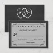 黒板ハートのモノグラム返信カード 出欠カード (正面/裏面)