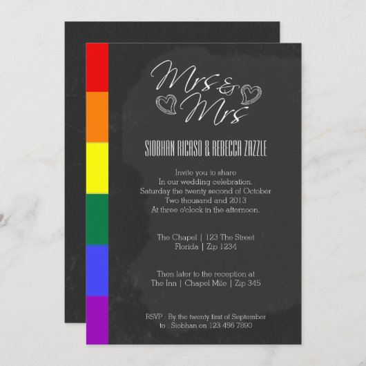 黒板ハートドードル結婚ズとプライド詳細 招待状 (正面/裏面)