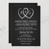 黒板ハートモノグラム結婚式招待状 招待状 (正面/裏面)