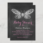 黒板バタフライベビーシャワー招待状-ピンク 招待状 (正面/裏面)