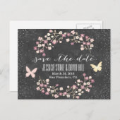 黒板バタフライ&フラワーデートを保存 案内ポストカード (正面/裏面)