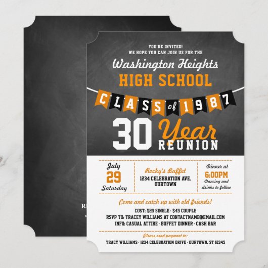 黒板バナー高校同窓会招待状 招待状 (正面/裏面)