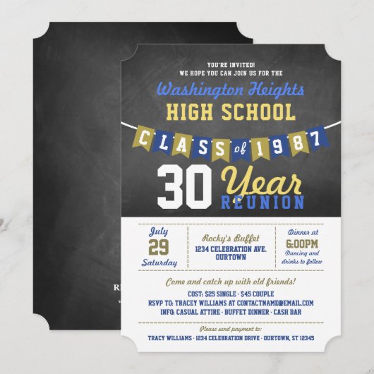 黒板バナー高校同窓会招待状 招待状 (正面/裏面)