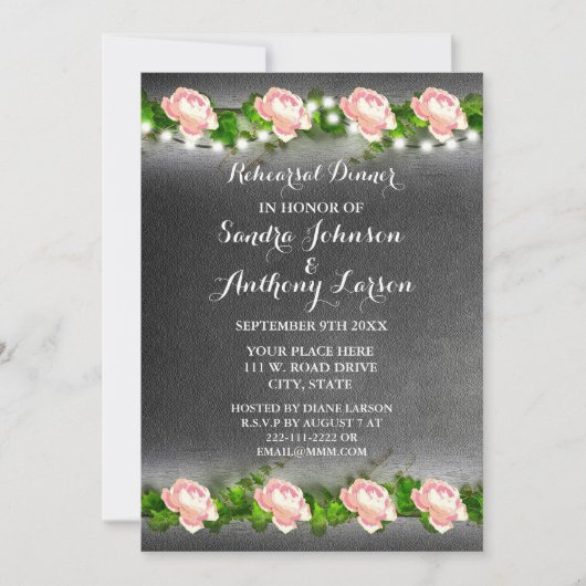 黒板バラ結婚のリハーサル招待状 招待状 (正面)