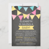 黒板バンティン男女兼用グ赤ちゃんシャワー 招待状 (正面)
