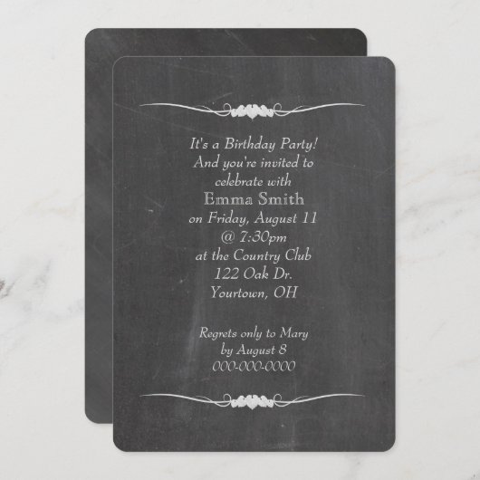 黒板バースデーパーティー 招待状 (正面/裏面)