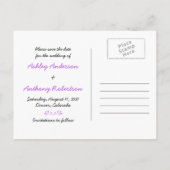 黒板パープルボウ写真ウェディング日付を保存 案内ポストカード (裏面)