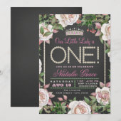 黒板パールのリトルレディ 1歳の誕生日 招待状 (正面/裏面)