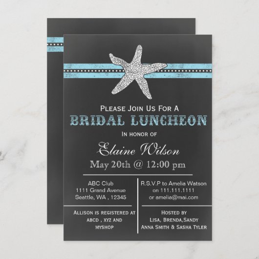 黒板ヒトデビーチブライダルシャワー招待状 招待状 (正面/裏面)