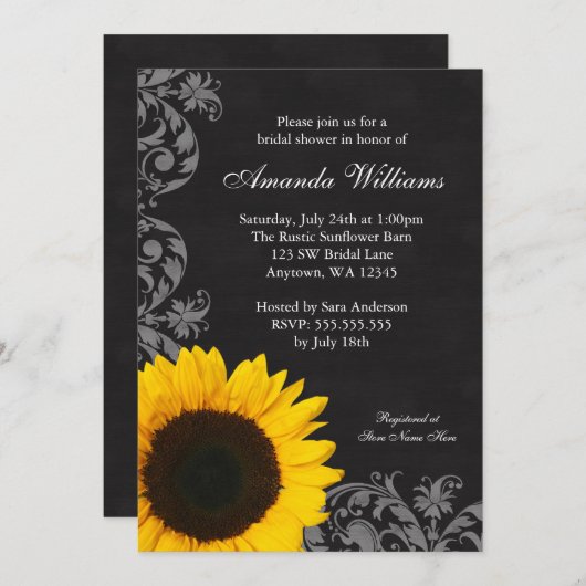 黒板ヒマワリ旋回ブライダルシャワー 招待状 (正面/裏面)