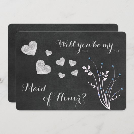 黒板ビーズフラワーメイドオブオナー招待状 招待状 (正面/裏面)