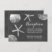 黒板ビーチテーマの貝殻 ウェディングレセプション エンクロージャーカード (正面/裏面)
