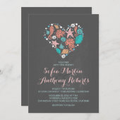 黒板ビーチ結婚式誘発海ハート 招待状 (正面/裏面)
