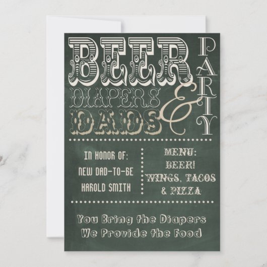 黒板ビールオムツとパパ赤ちゃんシャワー 招待状 (正面)