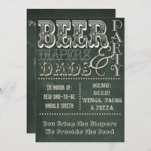 黒板ビールオムツとパパ赤ちゃんシャワー 招待状 (正面/裏面)