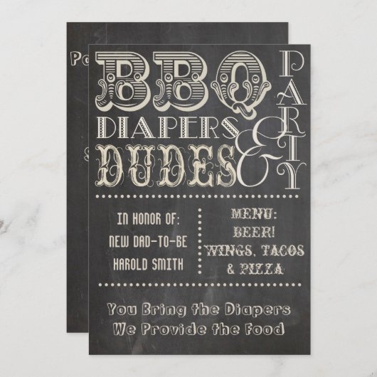 黒板ビールオムツとDUDESベビーシャワー2 招待状 (正面/裏面)