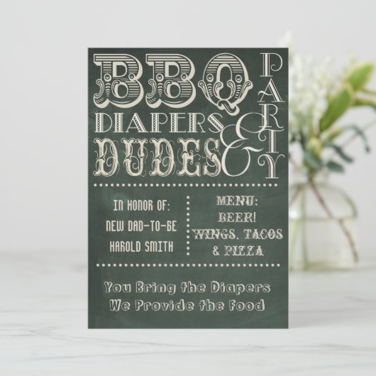 黒板ビールオムツとDUDES赤ちゃんシャワー 招待状 (スタンド正面)