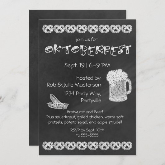 黒板ビール及びソーセージオクトーバーフェスト招待状 招待状 (正面/裏面)