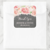 黒板ピンクの水色の花の結婚式ラベル スクエアシール (バッグ)