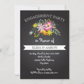 黒板ピンクの花結婚の婚約パーティ 招待状 (正面)