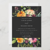 黒板ピンクイエローオレンジ結婚フローラ 招待状 (正面)