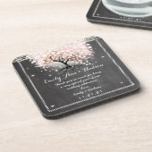 黒板ピンクハートリーフ結婚ツリーのコースター コースター (左側)