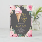 黒板ピンクフラワーズサマーブライダルシャワー 招待状 (スタンド正面)