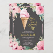 黒板ピンクフラワーズサマーブライダルシャワー 招待状 (正面/裏面)