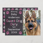 黒板ピンクベビー犬の妊娠の発表 案内状 (正面/裏面)