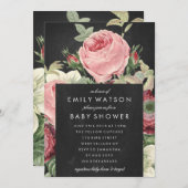 黒板ピンクローズフラワーベビーシャワー招待状 招待状 (正面/裏面)