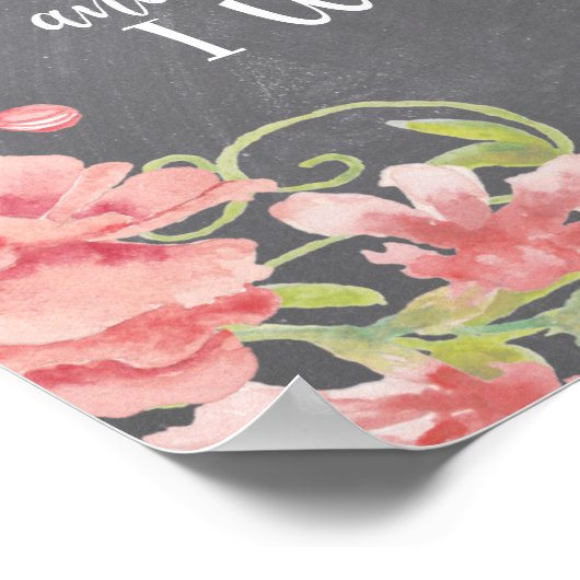 黒板ピンク牡丹結婚引用文徴候 ポスター (角)