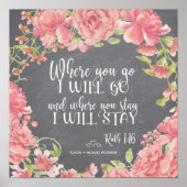 黒板ピンク牡丹結婚引用文徴候 ポスター (正面)