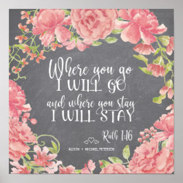 黒板ピンク牡丹結婚引用文徴候 ポスター