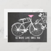 黒板ピンク翼のあるハートバイク好き ポストカード (正面/裏面)