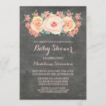 黒板ピーチ水彩フローラベビーシャワー