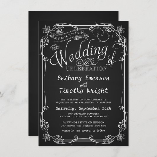 黒板ファンシー結婚式招待状 招待状 (正面/裏面)