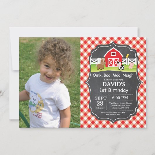 黒板ファーム誕生日招待状 バーンヤードパーティー 招待状 (正面)