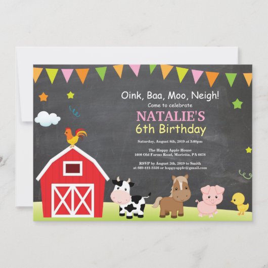 黒板ファーム誕生日招待状 バーンヤードパーティー 招待状 (正面)