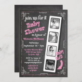 黒板フィルムストリップ超音波ベビーガールシャワー 招待状 (正面/裏面)