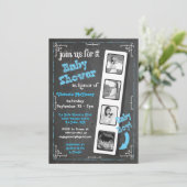 黒板フィルムストリップ超音波男の赤ちゃんシャワー 招待状 (スタンド正面)