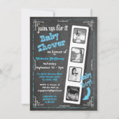 黒板フィルムストリップ超音波男の赤ちゃんシャワー 招待状 (正面)