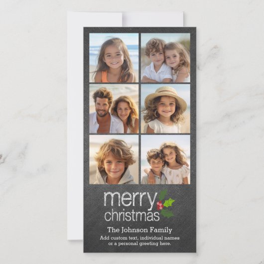 黒板フォトコラージメリークリスマスホリー シーズンカード (正面)
