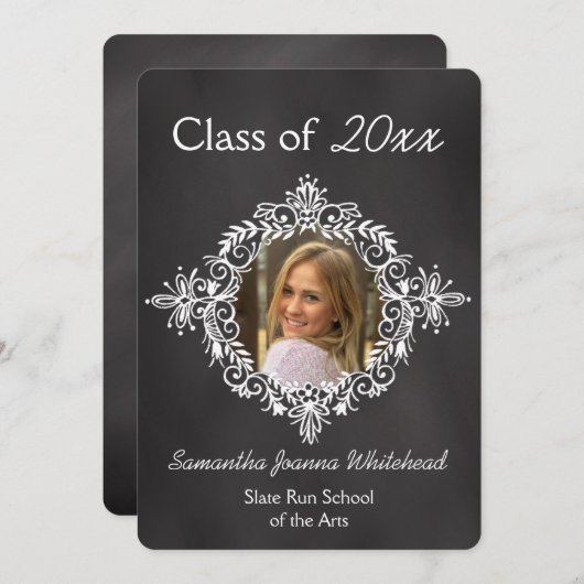 黒板フォトフレームDECO高校卒業 招待状 (正面/裏面)