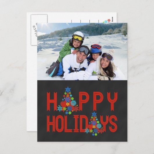 黒板フォトホリデー挨拶 | レッド シーズンポストカード (正面/裏面)