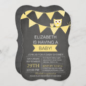 黒板フクロウの赤男女兼用ちゃんシャワー 招待状 (正面/裏面)