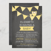 黒板フクロウの赤男女兼用ちゃんシャワー 招待状 (正面/裏面)