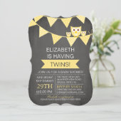 黒板フクロウ双生児ニュートラルベイビーシャワー 招待状 (スタンド正面)